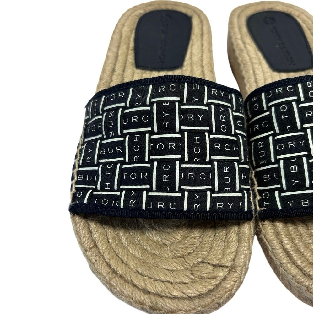 TORY BURCH logo Ribbon Espadrille Slide Shoes  Size 6 - Picture 8 of 12